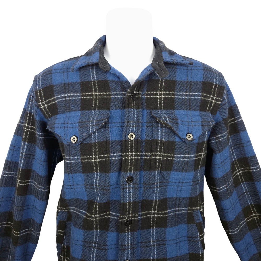 Polo Ralph Lauren Indigo Plaid Wool Blend Naval Tailor Service Shirt Chinstrap M